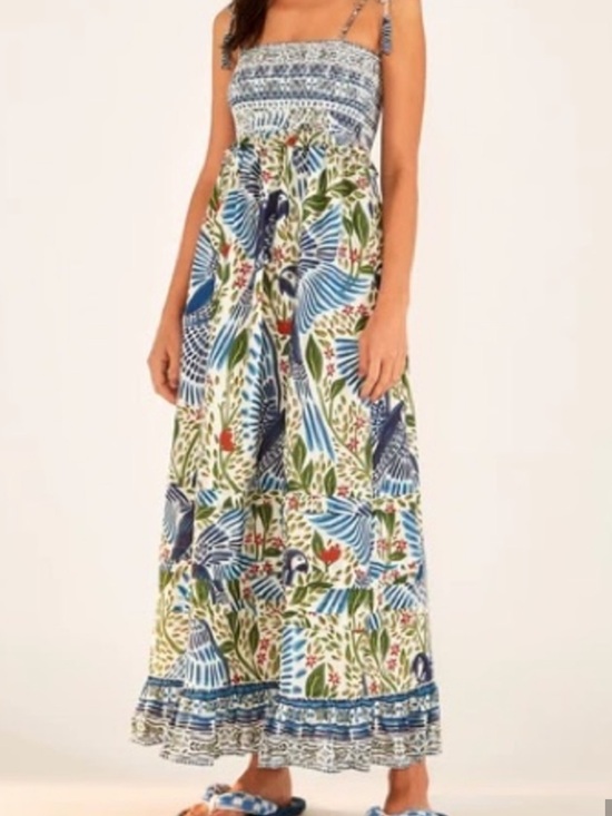 FARM Rio Dresses & Skirts - Farm Rio Off-White Macaw Flight Smocked Maxi Dress